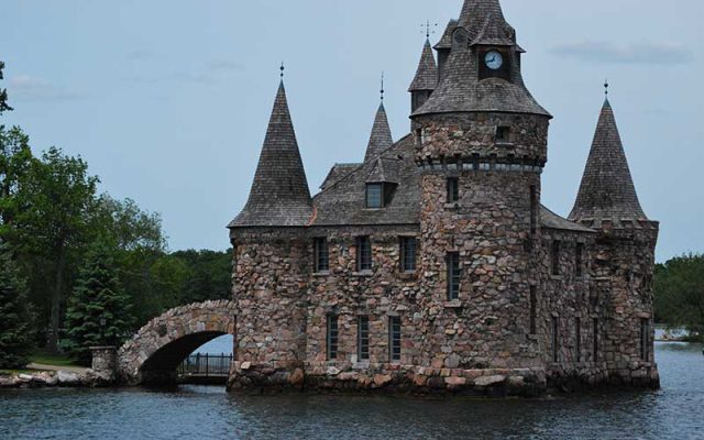Exterior view of the power house at Boldt Castle from the St. Lawrence River